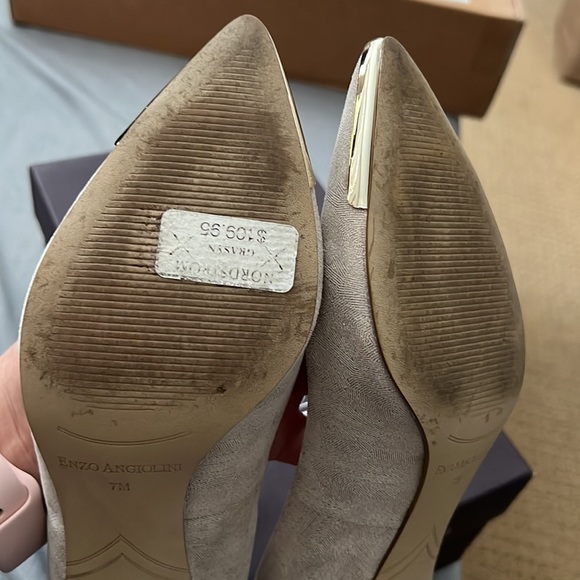 Enzo Angiolini Eagrasyn Shimmer Kitten Heels Pointy Toe Pumps Gold Trim Sz 7M - Picture 7 of 8